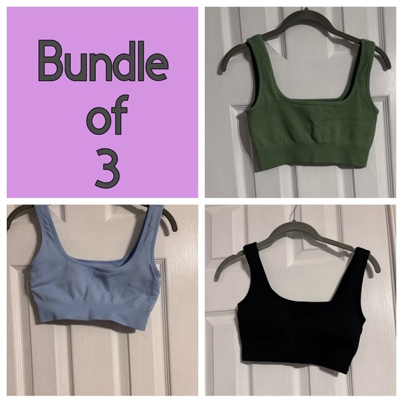 OQQ 3 Bra Top Bundle - Black - Blue - Green - Size Small - EUC - Picture 1 of 5